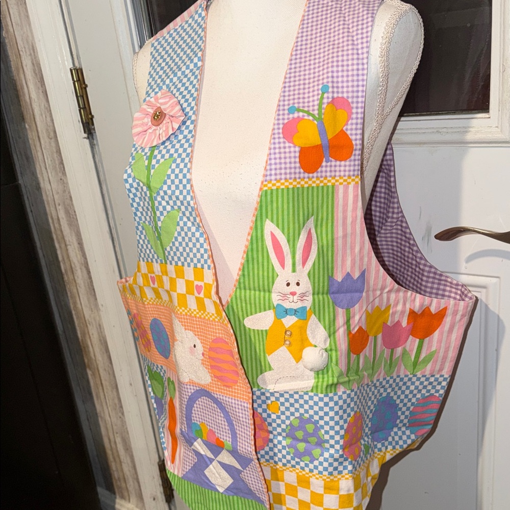 Easter Patchwork Bunny Vest - Colorful Holiday Ap… - image 3